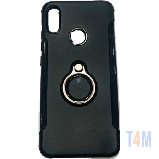 CAPA DE SILICONE COM METAL E ANEL DE DEDO XIAOMI REDMI NOTE 5 PRO PRETO